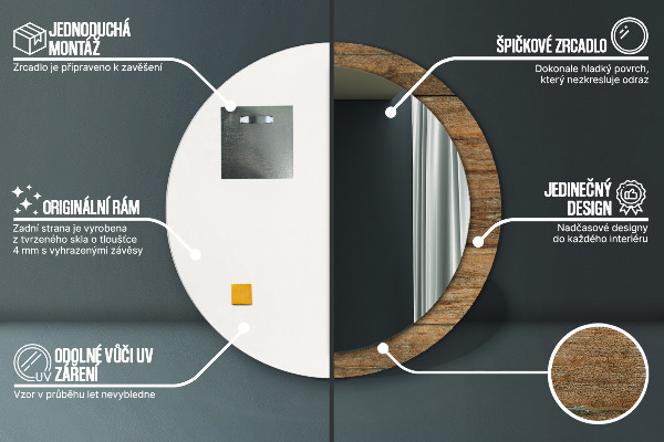 Kulaté dekorační zrcadlo na zeď Staré dřevo