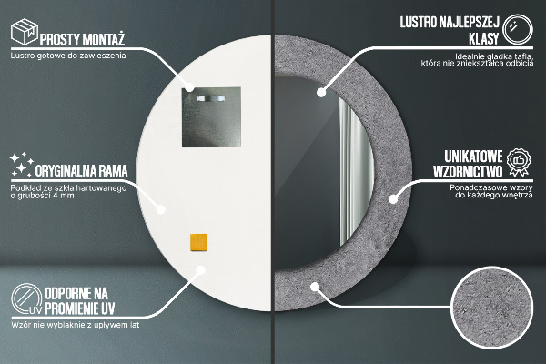 Kulaté zrcadlo rám s potiskem Betonová textura