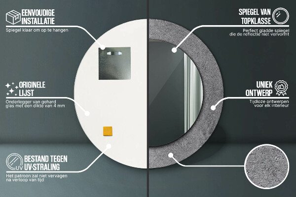 Kulaté zrcadlo rám s potiskem Betonová textura