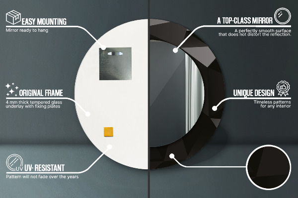 Kulaté zrcadlo rám s potiskem Abstraktní černá