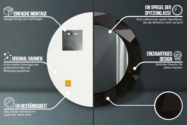 Kulaté zrcadlo rám s potiskem Abstraktní černá