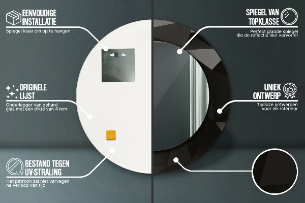 Kulaté zrcadlo rám s potiskem Abstraktní černá