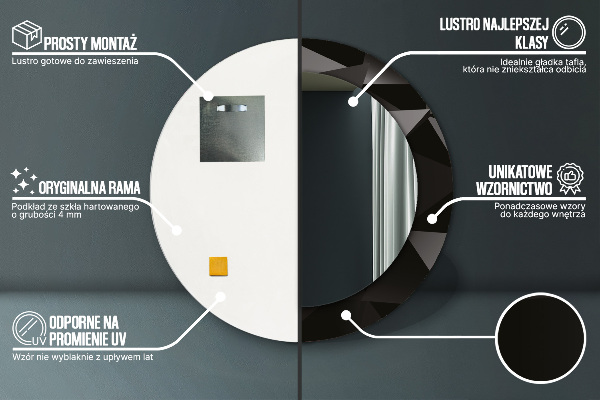 Kulaté zrcadlo rám s potiskem Abstraktní černá