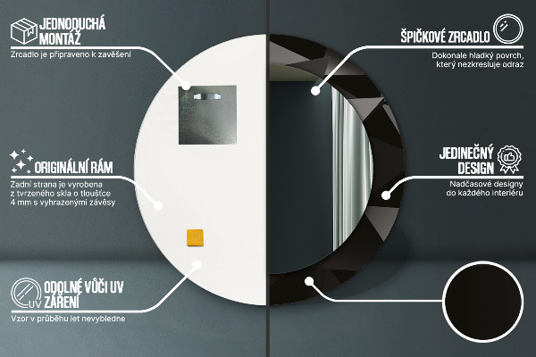 Kulaté zrcadlo rám s potiskem Abstraktní černá