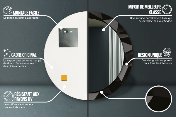 Kulaté zrcadlo rám s potiskem Abstraktní černá