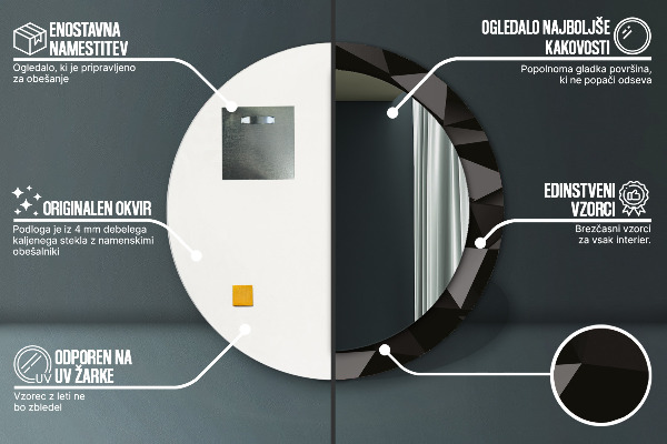 Kulaté zrcadlo rám s potiskem Abstraktní černá