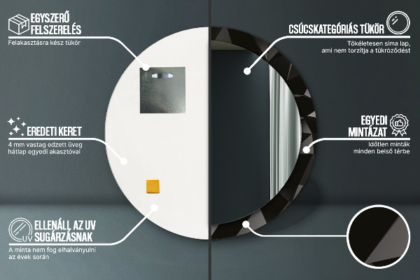 Kulaté zrcadlo rám s potiskem Abstraktní černá