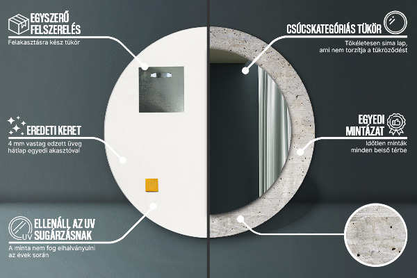 Kulaté zrcadlo rám s potiskem Šedý beton