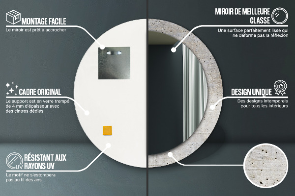 Kulaté zrcadlo rám s potiskem Šedý beton