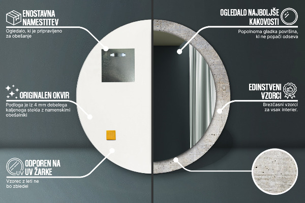 Kulaté zrcadlo rám s potiskem Šedý beton