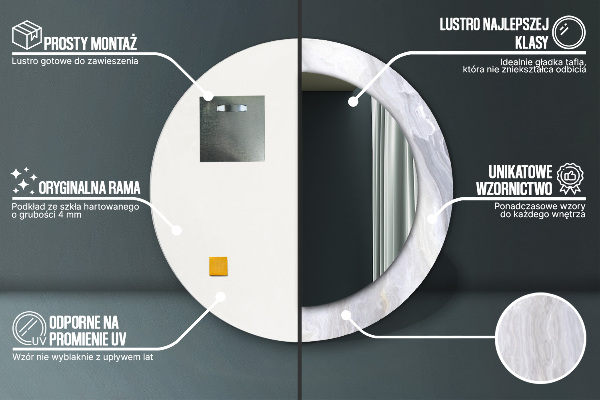 Kulaté zrcadlo rám s potiskem Abstraktní mramor