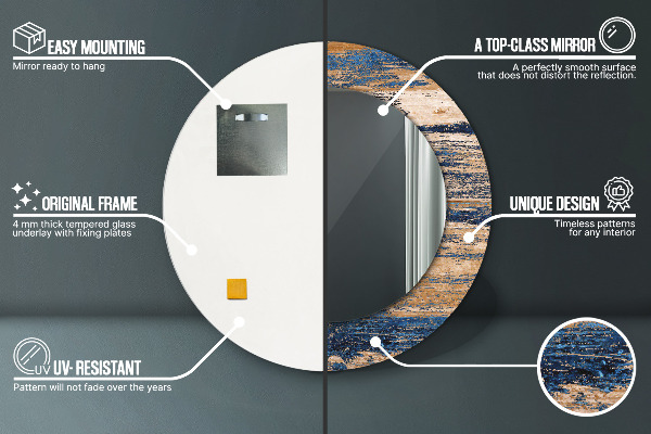 Kulaté zrcadlo rám s potiskem Abstraktní dřevo