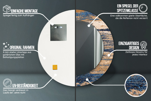 Kulaté zrcadlo rám s potiskem Abstraktní dřevo