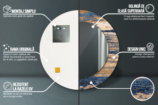 Kulaté zrcadlo rám s potiskem Abstraktní dřevo