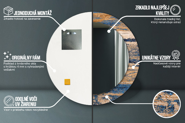 Kulaté zrcadlo rám s potiskem Abstraktní dřevo