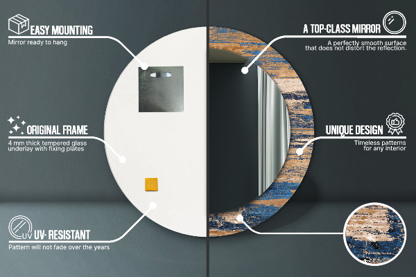 Kulaté zrcadlo rám s potiskem Abstraktní dřevo