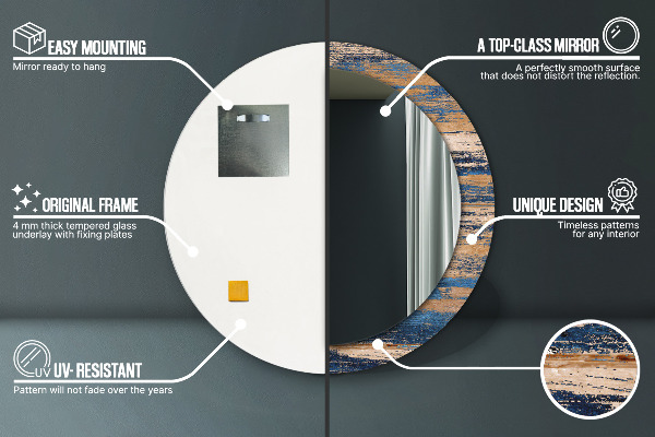 Kulaté zrcadlo rám s potiskem Abstraktní dřevo