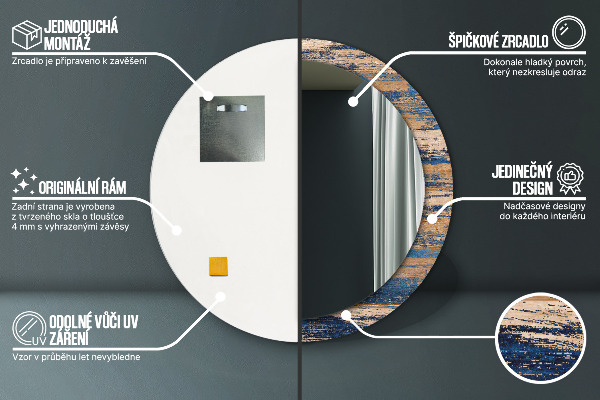 Kulaté zrcadlo rám s potiskem Abstraktní dřevo