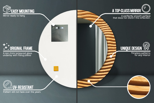 Kulaté dekorační zrcadlo Dřevěná vlna