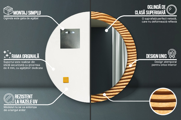 Kulaté dekorační zrcadlo Dřevěná vlna