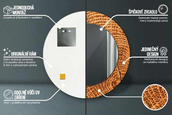 Kulaté dekorační zrcadlo dubové dřevo