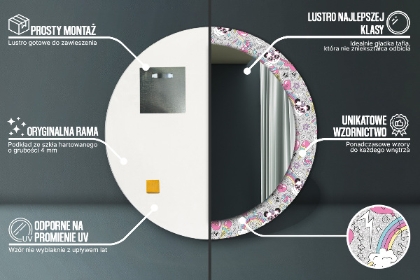 Kulaté dekorační zrcadlo Panda Unicorn