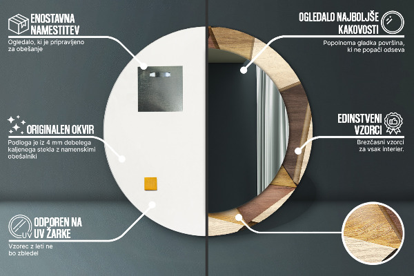 Kulaté dekorační zrcadlo Geometrické 3d dřevo