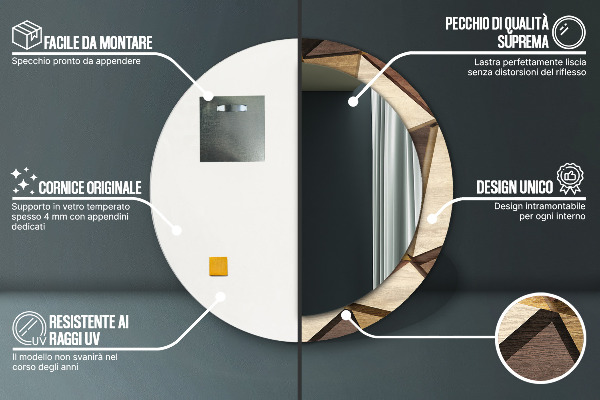 Kulaté dekorační zrcadlo Geometrické 3d dřevo