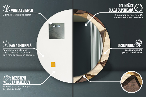 Kulaté dekorační zrcadlo Geometrické 3d dřevo