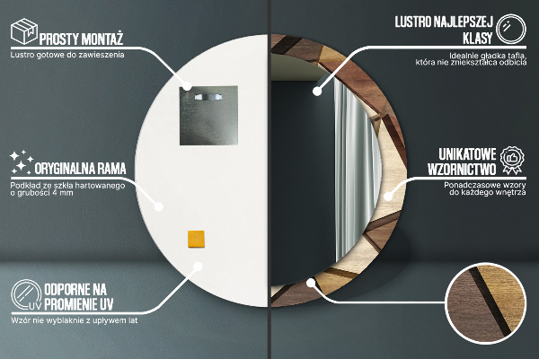 Kulaté dekorační zrcadlo Geometrické 3d dřevo