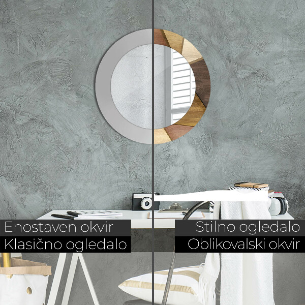 Kulaté dekorační zrcadlo Geometrické 3d dřevo