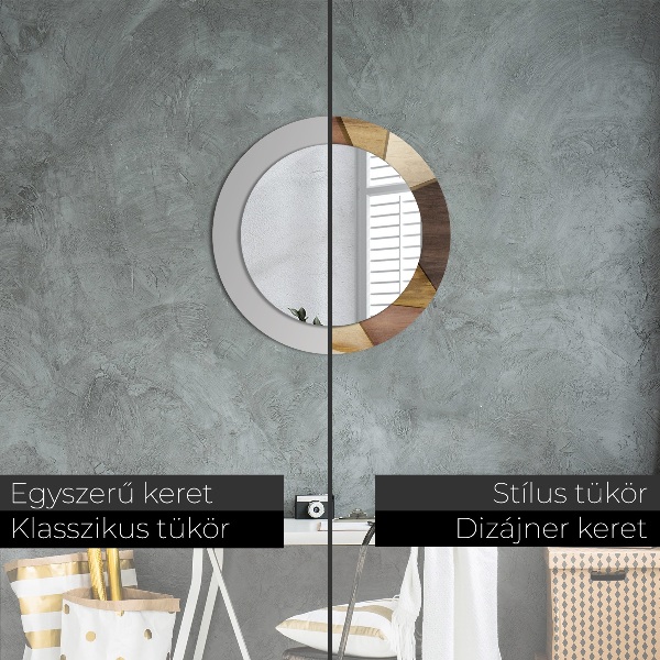 Kulaté dekorační zrcadlo Geometrické 3d dřevo