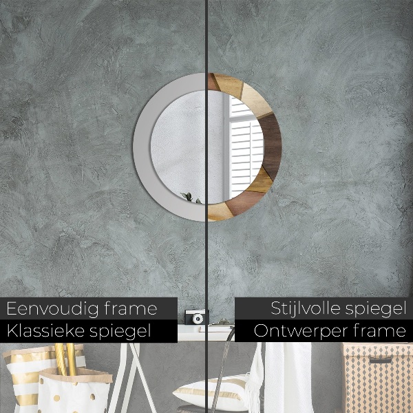 Kulaté dekorační zrcadlo Geometrické 3d dřevo