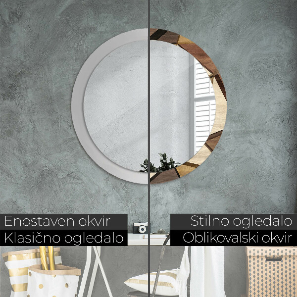 Kulaté dekorační zrcadlo Geometrické 3d dřevo