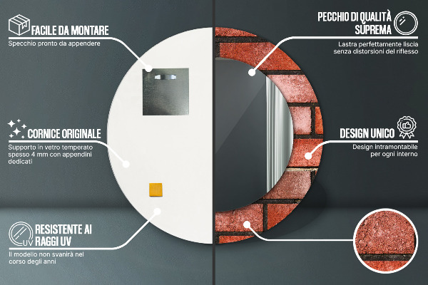 Kulaté zrcadlo s potiskem červená cihla