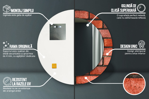 Kulaté zrcadlo s potiskem červená cihla