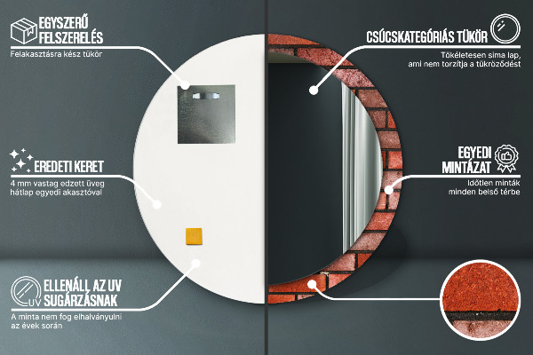 Kulaté zrcadlo s potiskem červená cihla