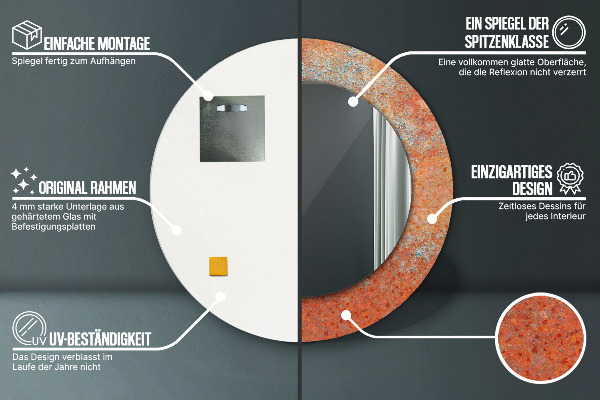 Kulaté zrcadlo s potiskem Rezavý kov