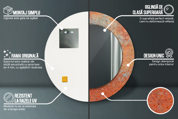 Kulaté zrcadlo s potiskem Rezavý kov