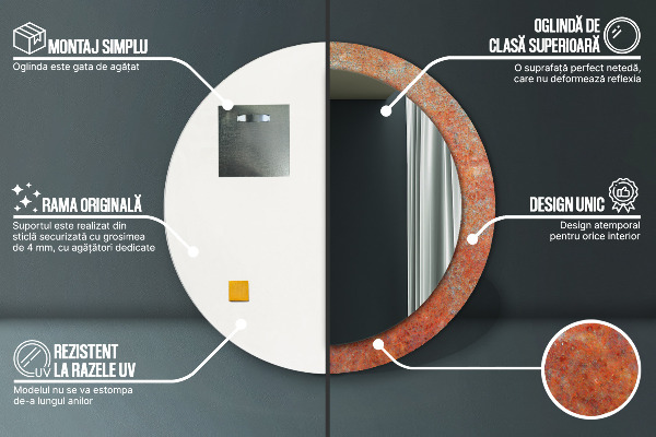 Kulaté zrcadlo s potiskem Rezavý kov