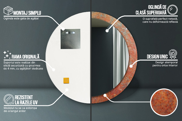 Kulaté zrcadlo s potiskem Rezavý kov