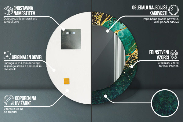 Kulaté dekorační zrcadlo na zeď Mramorová zelená