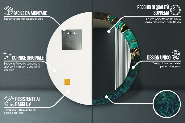 Kulaté dekorační zrcadlo na zeď Mramorová zelená