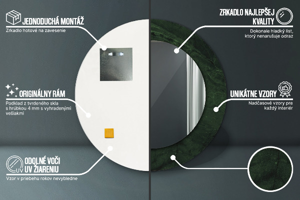 Kulaté zrcadlo rám s potiskem Zelený mramor