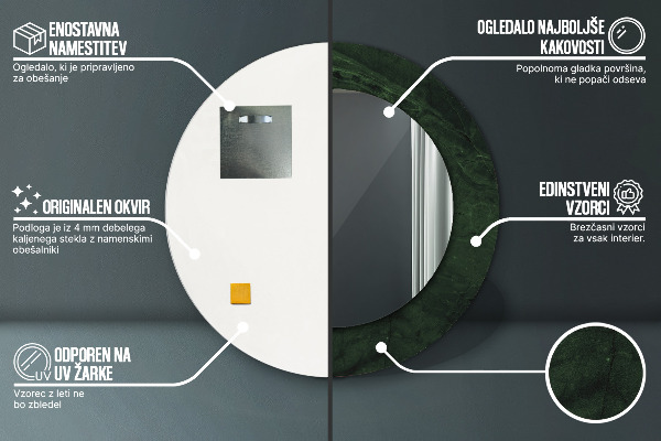 Kulaté zrcadlo rám s potiskem Zelený mramor