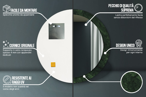 Kulaté zrcadlo rám s potiskem Zelený mramor