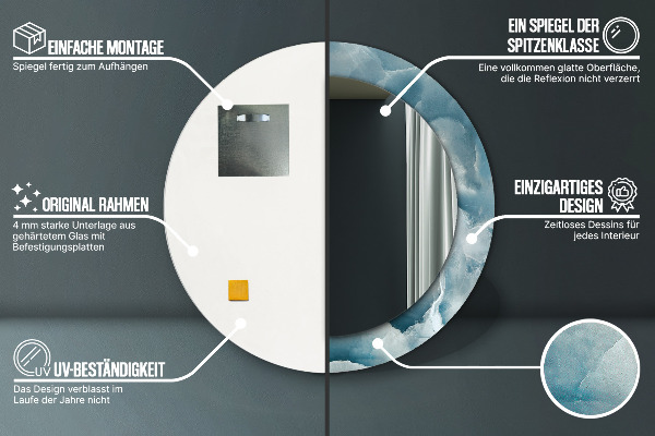 Kulaté zrcadlo rám s potiskem Modrý onyx mramor