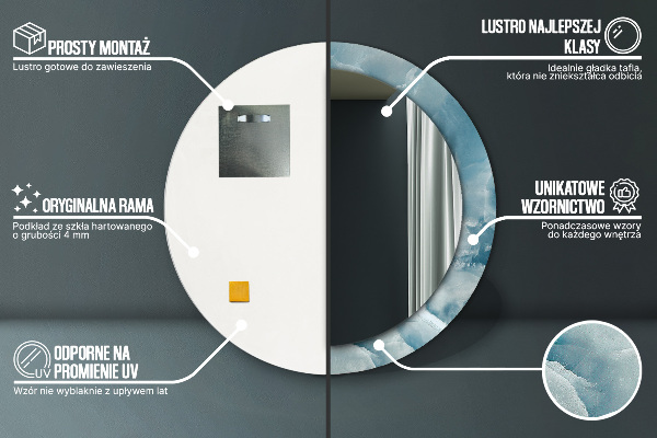 Kulaté zrcadlo rám s potiskem Modrý onyx mramor