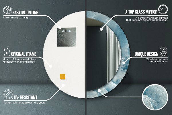 Kulaté zrcadlo rám s potiskem Modrý onyx mramor