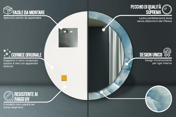 Kulaté zrcadlo rám s potiskem Modrý onyx mramor